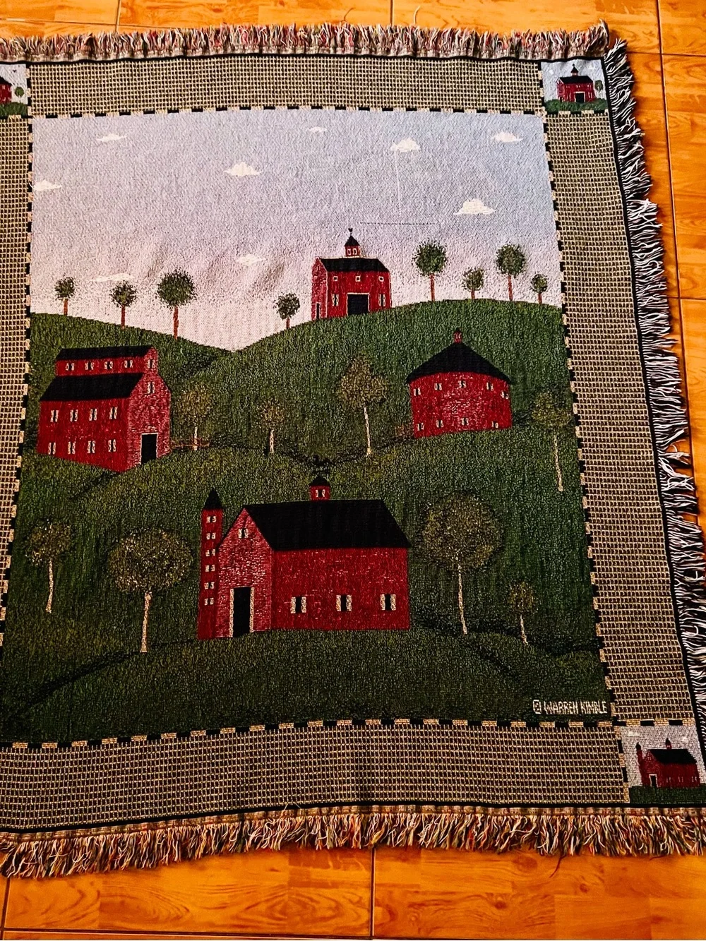 Warren Kimble Red & Green Farmhouse Tapestry Wall Hanging